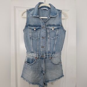 Zara Denim Blue Sleeveless Jumpsuit